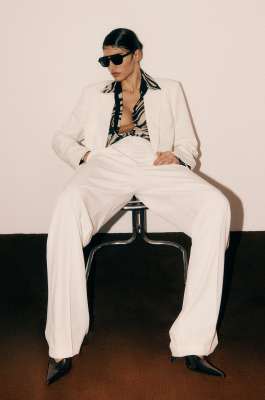 Fluid gabardine trousers, White, Patrizia Pepe