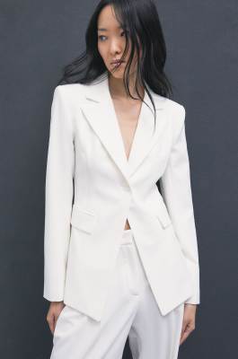Slim-fit gabardine blazer, White, Patrizia Pepe