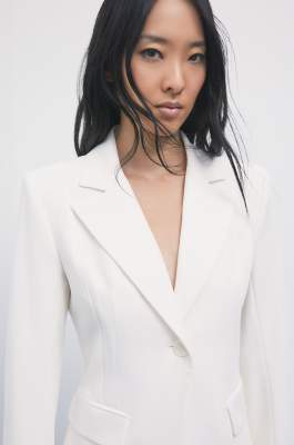 Slim-fit gabardine blazer, White, Patrizia Pepe
