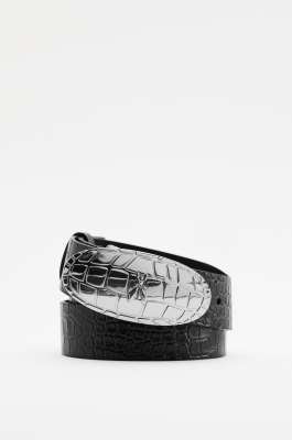 Croc-embossed leather belt, Black, Patrizia Pepe
