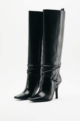 My SKIN knee-high leather boots, Black/Silver, Patrizia Pepe
