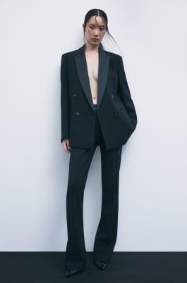 &ldquo;My SKIN Tailoring&rdquo; straight-leg trousers in cr&ecirc;pe with satin details, Black, Patrizia Pepe