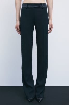 &ldquo;My SKIN Tailoring&rdquo; straight-leg trousers in cr&ecirc;pe with satin details, Black, Patrizia Pepe