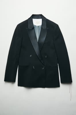 &ldquo;My SKIN Tailoring&rdquo; oversized double-breasted blazer with satin lapels, Black, Patrizia Pepe