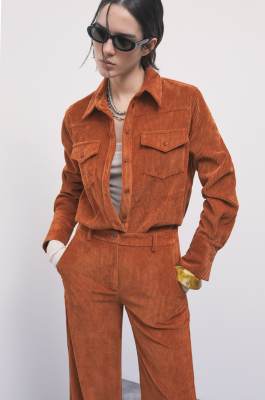 Stretch fine-corduroy shirt, Dark orange, Patrizia Pepe