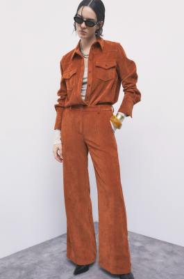 Low-rise fine-corduroy palazzo trousers, Dark orange, Patrizia Pepe