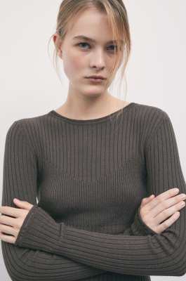 Slim-fit rib-knit jumper, Brown, Patrizia Pepe