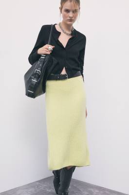 Knitted midi skirt with slit, Yellow, Patrizia Pepe