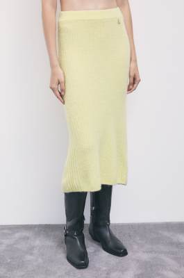 Knitted midi skirt with slit, Yellow, Patrizia Pepe