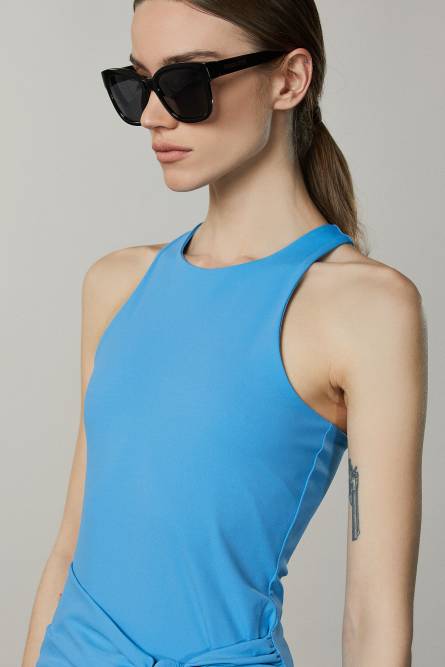 Jersey knot-detail mini dress, Light Blue, Patrizia Pepe