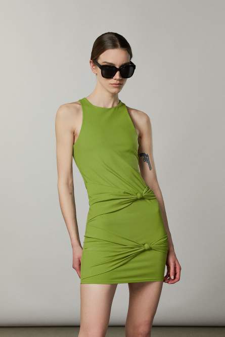 Jersey knot-detail mini dress, Green, Patrizia Pepe