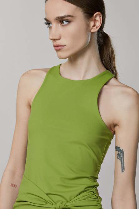 Jersey knot-detail mini dress, Green, Patrizia Pepe
