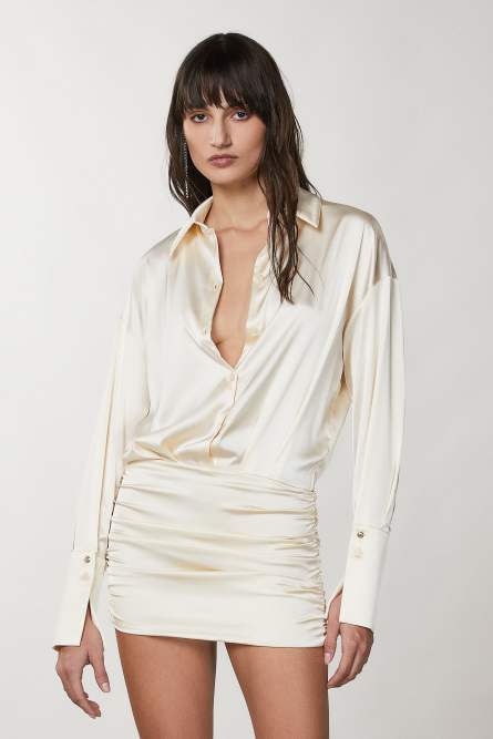 Stretch satin mini dress, Beige, Patrizia Pepe