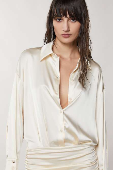 Stretch satin mini dress, Beige, Patrizia Pepe