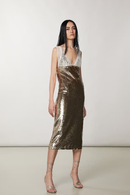 Etuikleid aus Tüll und Spitze, Gold, Patrizia Pepe