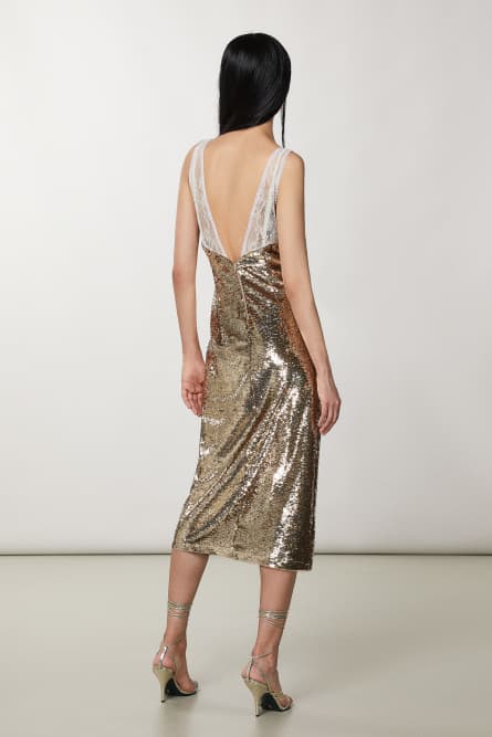 Etuikleid aus Tüll und Spitze, Gold, Patrizia Pepe