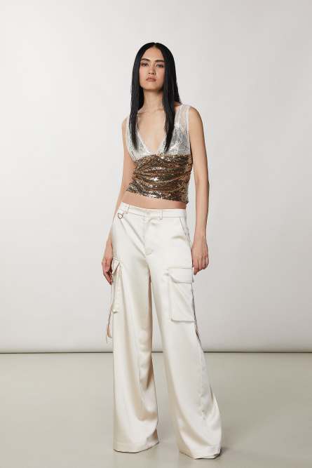 Tulle and lace top, Gold, Patrizia Pepe