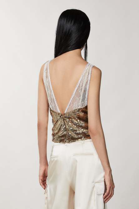 Tulle and lace top, Gold, Patrizia Pepe