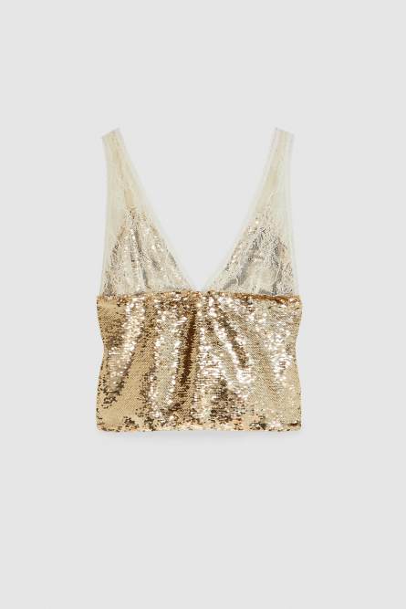 Tulle and lace top, Gold, Patrizia Pepe