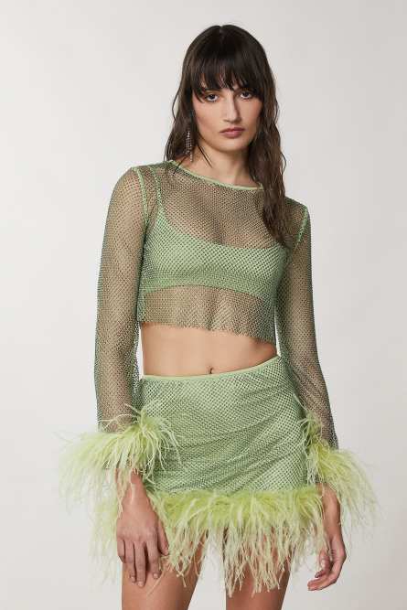 Soft shirt with rhinestones, Green, Patrizia Pepe