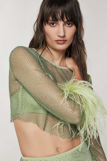 Soft shirt with rhinestones, Green, Patrizia Pepe