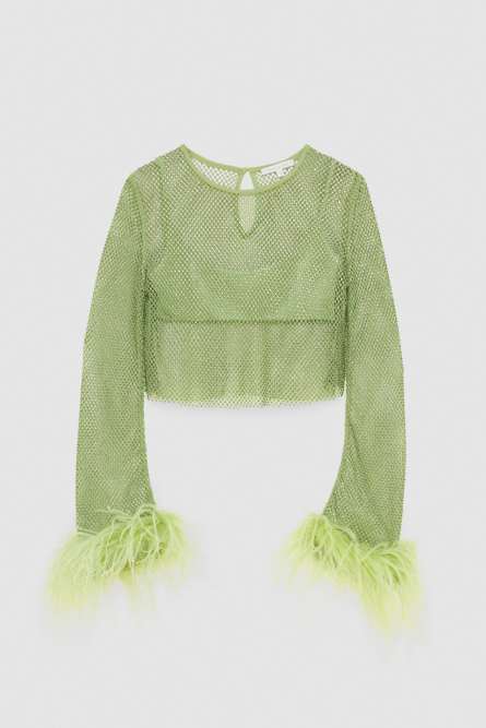 Soft shirt with rhinestones, Green, Patrizia Pepe