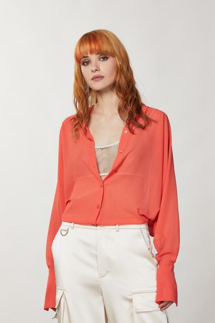 Oversized shirt with long cuff, Orange, Patrizia Pepe