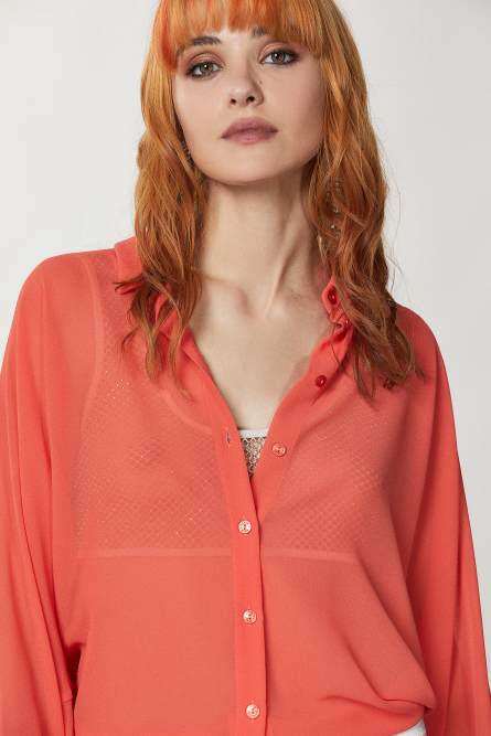 Oversized shirt with long cuff, Orange, Patrizia Pepe