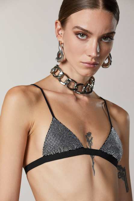 Rhinestone-detailed bra, Black, Patrizia Pepe