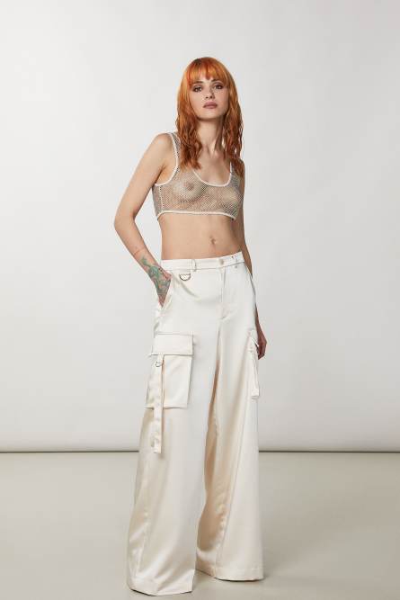 Mesh top with rhinestones, Beige, Patrizia Pepe