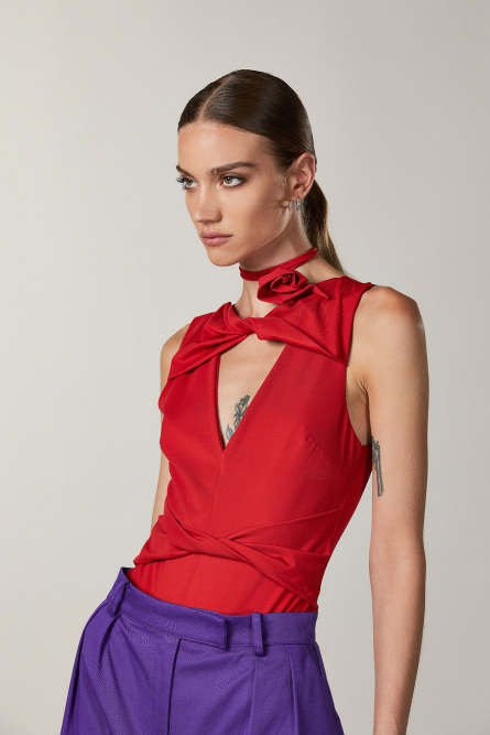 Knotted bodysuit, Red, Patrizia Pepe