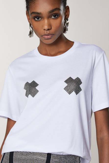 T-Shirt mit Strass, Wei&szlig;, Patrizia Pepe