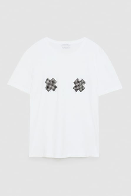 T-Shirt mit Strass, Wei&szlig;, Patrizia Pepe