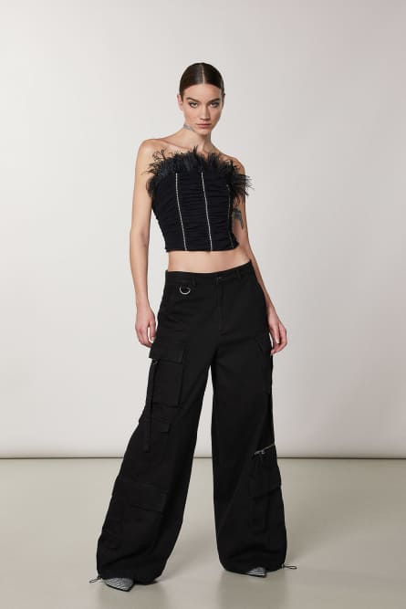 Oversized denim cargo pants, Black, Patrizia Pepe