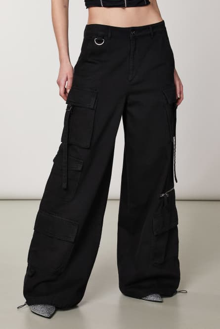 Oversized denim cargo pants, Black, Patrizia Pepe