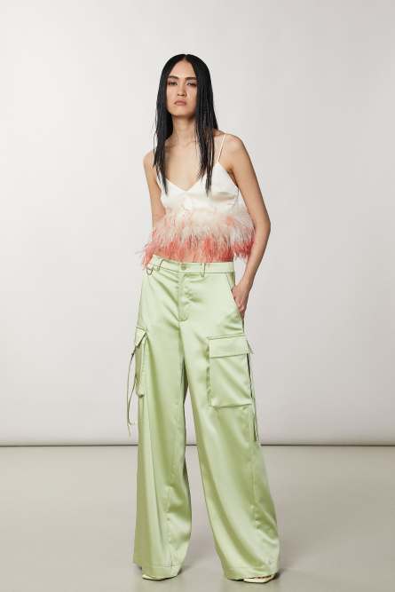 Pantaloni cargo over in satin, Verde, Patrizia Pepe