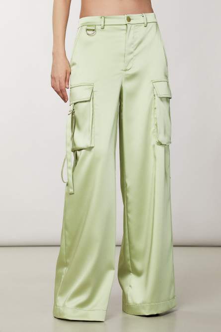 Pantaloni cargo over in satin, Verde, Patrizia Pepe