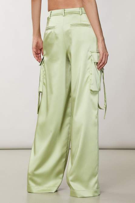 Pantaloni cargo over in satin, Verde, Patrizia Pepe