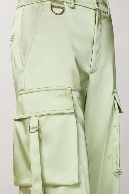 Pantaloni cargo over in satin, Verde, Patrizia Pepe