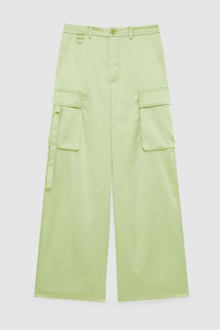 Pantaloni cargo over in satin, Verde, Patrizia Pepe