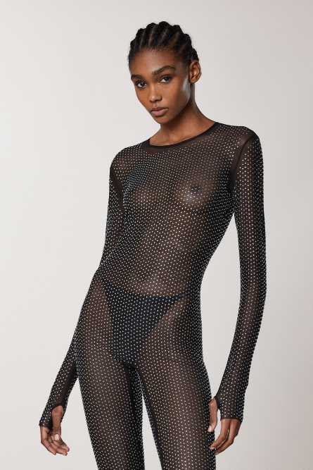 Long-sleeved tulle jumpsuit, Black, Patrizia Pepe