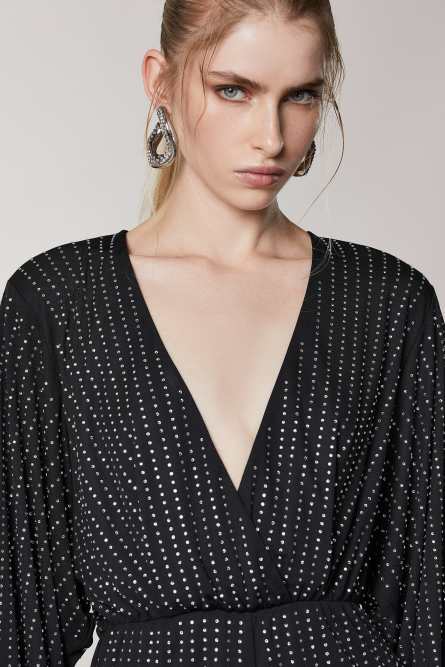 Мягкий комбинезон со стразами, Черный, Patrizia Pepe