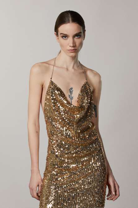 若者の大愛商品 Gold Pepe Patrizia | dress sequin over All ワンピース