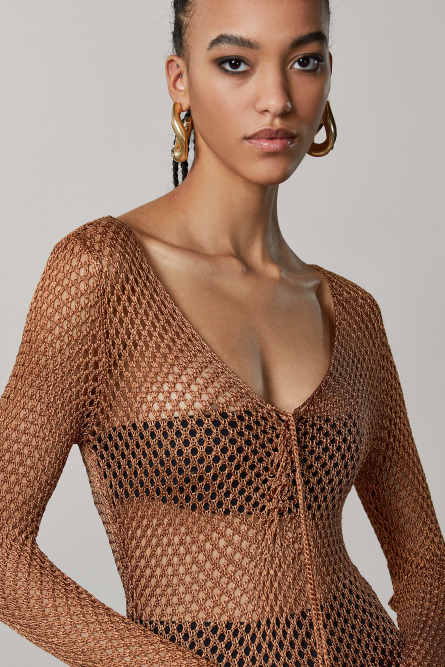 Mesh-look long dress, Brown, Patrizia Pepe