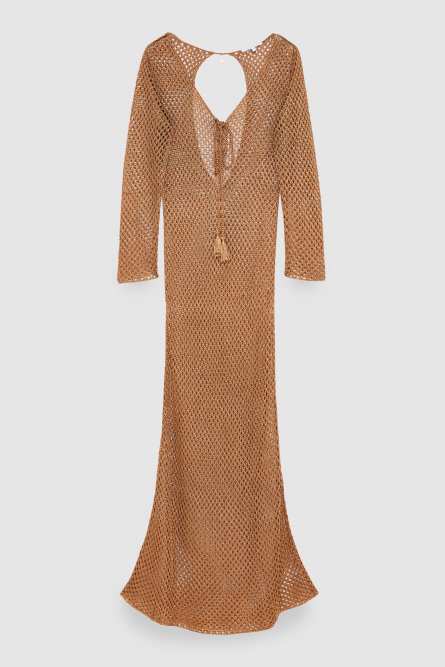 Mesh-look long dress, Brown, Patrizia Pepe