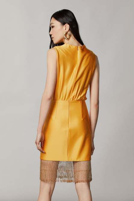 Shiny satin fringed dress, Yellow, Patrizia Pepe