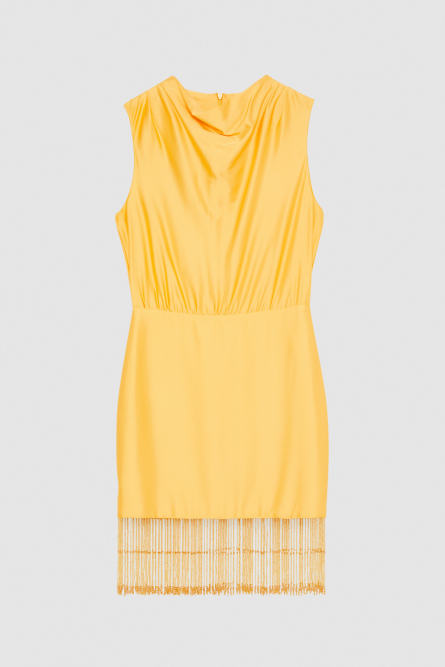 Shiny satin fringed dress, Yellow, Patrizia Pepe