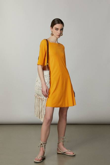 &ldquo;ESSENTIAL&rdquo; boat-neck mini dress, Yellow, Patrizia Pepe
