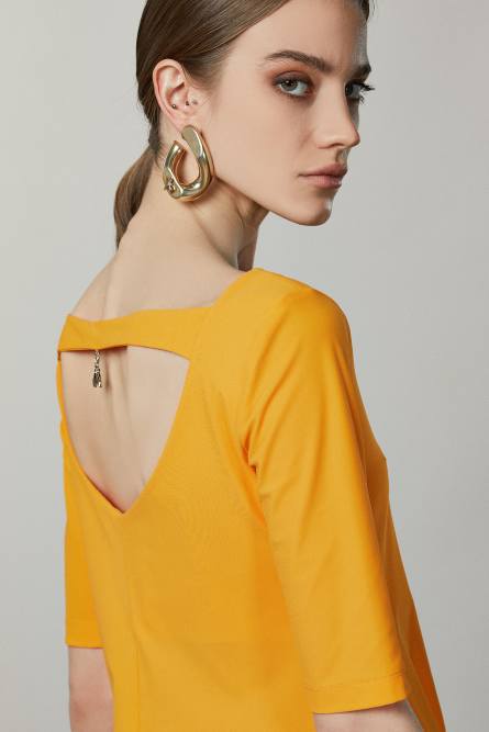 &ldquo;ESSENTIAL&rdquo; boat-neck mini dress, Yellow, Patrizia Pepe