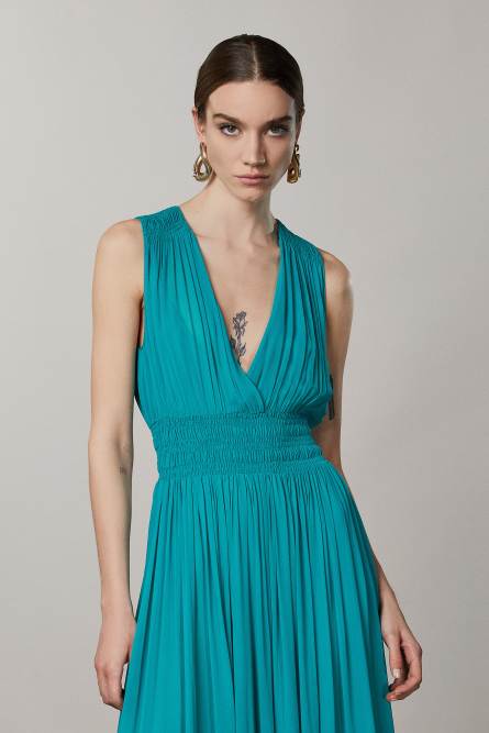 Long smocked dress, Green, Patrizia Pepe